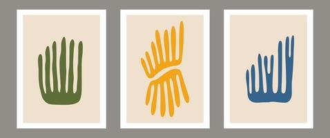 Contemporary set of abstract matisse algae silhouette composition. vector
