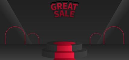 black podium on dark and red carpet background for sale product vector