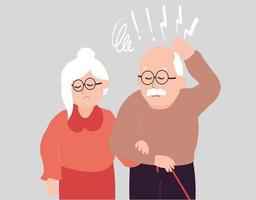 Elderly husband and wife with anxiety. Senior couple with Alzheimer vector