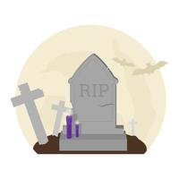 Old grave in the cemetery. Spooky headstone with candles vector