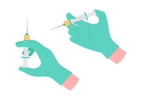 Set of hand with injection syringe in different positions vector