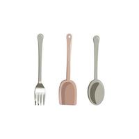 conjunto de objetos de cocina, tenedor, cuchara y espátula vector