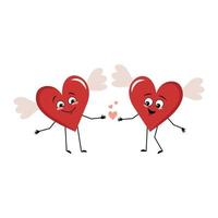 Cute character red heart with wings and love emotions vector