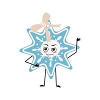 Cute Christmas snowflake with emotions of a hero vector