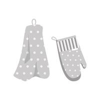 A set of towel and oven gloves for dishes. Kitchen item vector