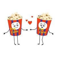 Cute popcorn character in a holiday box with love emotions vector