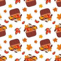 Seamless pattern with a basket and autumn harvest vector
