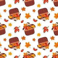 Seamless pattern with a basket and autumn harvest vector