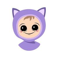 avatar de un niño con ojos grandes y una amplia sonrisa en un sombrero de gato vector