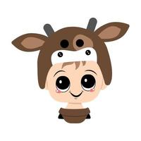 Avatar of a child with big eyes and a wide happy smile in a cow hat vector