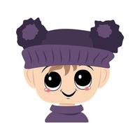 Avatar of a child with big eyes and a wide happy smile in a hat vector