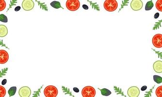 Vegetables frame with tomatoes, cucumbers and leaves vector