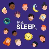 World Sleep Day with sleeping planet and heads people vector