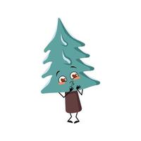 Christmas tree falls in love with eyes hearts, kiss face vector