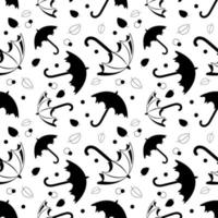 Seamless pattern with black umbrellas and leaves vector