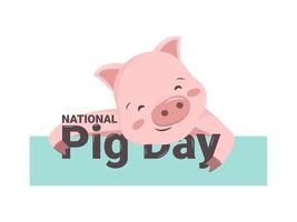 día nacional del cerdo. cerdo rosa con abrazos de talón y cola, palabra festiva vector