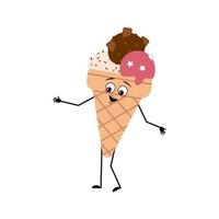 Cute ice cream character with joyful emotions vector