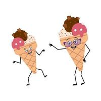 Cute ice cream character with joyful emotions, smile face vector