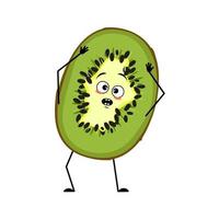 lindo personaje de kiwi con emociones en pánico vector