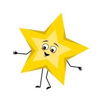 lindo personaje estrella con emociones alegres, cara sonriente, ojos felices vector