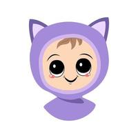 Avatar of a child with big eyes and a wide smile in a cat hat vector