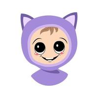 avatar de un niño con ojos grandes y una amplia sonrisa en un sombrero de gato vector