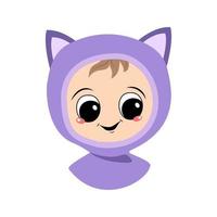 avatar de un niño con ojos grandes y una amplia sonrisa en un sombrero de gato vector