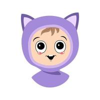 avatar de un niño con ojos grandes y una amplia sonrisa en un sombrero de gato vector