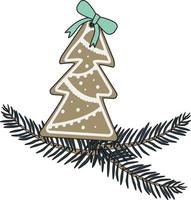 pan de jengibre de año nuevo con forma de abeto y rama de árbol de navidad vector