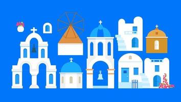 Santorini. Greece. Buildings of traditional architecture. Set vector
