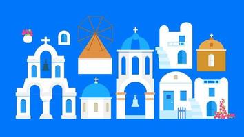 Santorini. Greece. Buildings of traditional architecture. Set vector