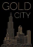 Linear city on a black background with a gold outline vector