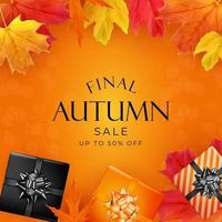 Banner de venta de hojas de otoño brillante. tarjeta de descuento comercial. vector