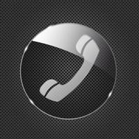 Glass phone button icon on metal background. vector