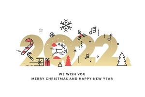 Merry Christmas and Happy New Year 2022 greeting card vector