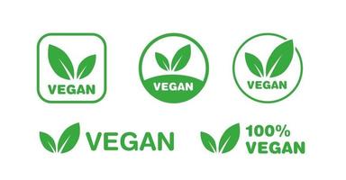 Paquete de insignias de etiquetas de hojas de productos veganos vector