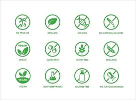 paquete de iconos de productos de dieta libre de alérgenos saludables naturales vector