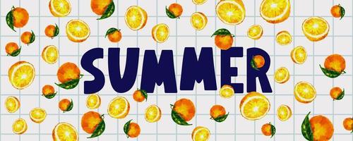 Banner de venta de verano con vector de letra naranja de frutas