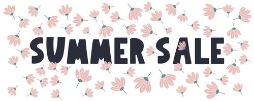 Banner de venta de verano con vector de letra de flores