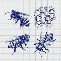 hand drawn bee sketch black honey vector illustration