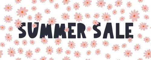 Banner de venta de verano con vector de letra de flores