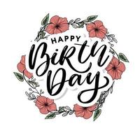 hermosa tarjeta de felicitación de feliz cumpleaños con flores vector