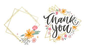 Cute Thank You Script Card Flowers Letter text vector