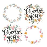 Cute Thank You Script Card Flowers Letter text vector