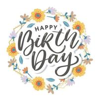 hermosa tarjeta de felicitación de feliz cumpleaños con flores vector