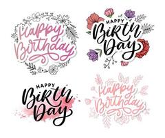 hermosa tarjeta de felicitación de feliz cumpleaños con flores vector