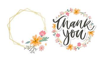 Cute Thank You Script Card Flowers Letter text vector