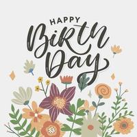 hermosa tarjeta de felicitación de feliz cumpleaños con flores vector