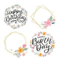 Beautiful happy birthday greeting card with flowers vector