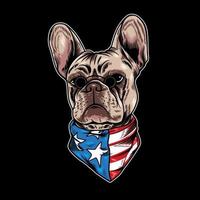 ilustración vectorial bulldog francés estilo fresco de la bandera americana de dibujos animados vector